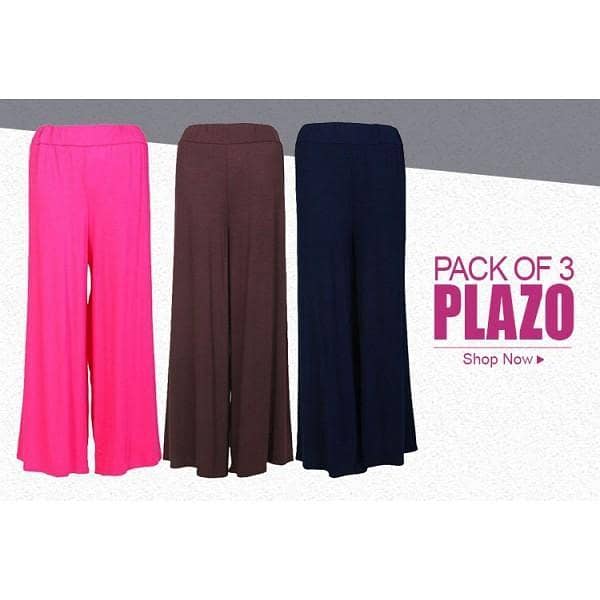 Pack of 3 Women's and Girls' Wide Leg Plazo Trousers