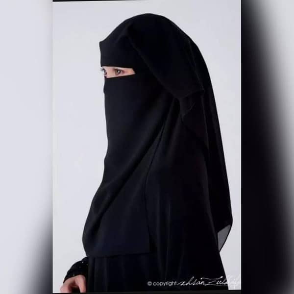 Black Polyester Arabic Niqab with 3 Layers Hood - Islamic Face Cover