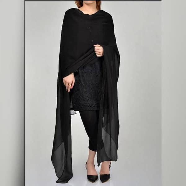 Black Crinkle Chiffon Dupatta for Women - 2.5 Yards