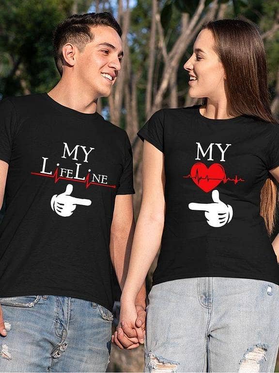 Couple T-shirts for Men and Women - Life Line Pack of 2