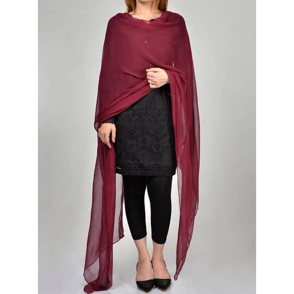 Mehroon Crinkle Chiffon Dupatta for Women - 2.5 Yards of Soft Fabric