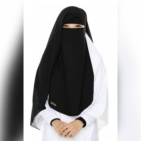Black Polyester Arabic Niqab with 3 Layers Hood - Islamic Face Cover
