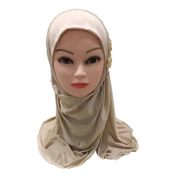 Islamic Hijab Scarf for Girls Ages 2-7 - Full Coverage with Diamontes and Flower Design by Makna