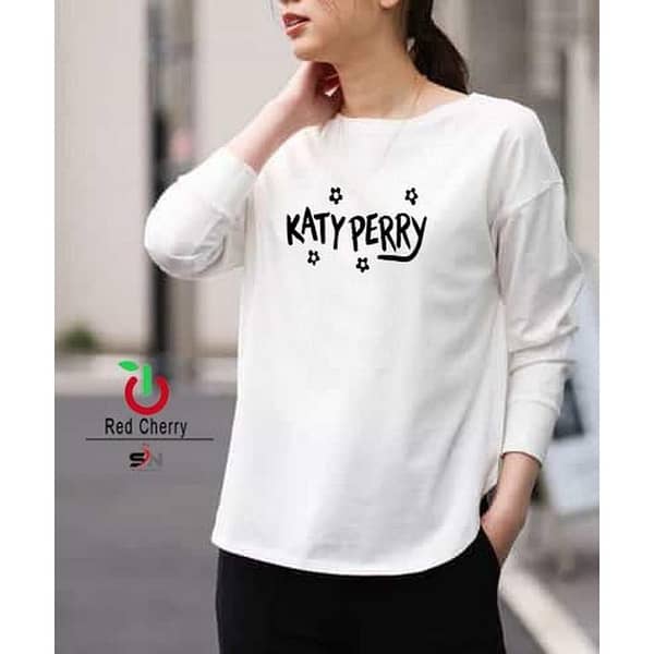 Casual Cotton T-Shirt for Women and Girls - Printed Round Neck with Full Sleeves in Medium, Large, and Extra Large Sizes