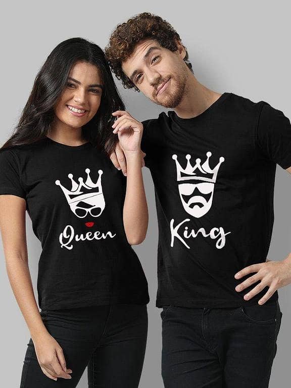 Set of 2 King and Queen T-shirts for Couples - Men and Women
