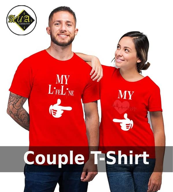 Couple T-Shirts - My Life Line Printed Round Neck Half Sleeves, Pack of 2