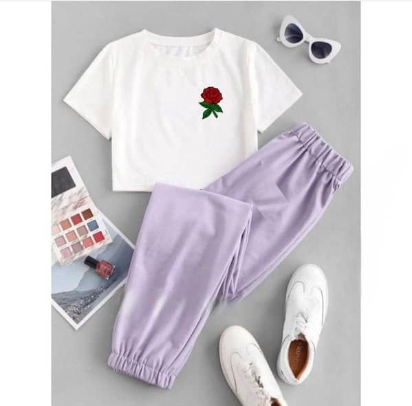 Women's and Girls' Summer Tracksuit Set with Crop T-Shirt and Trousers