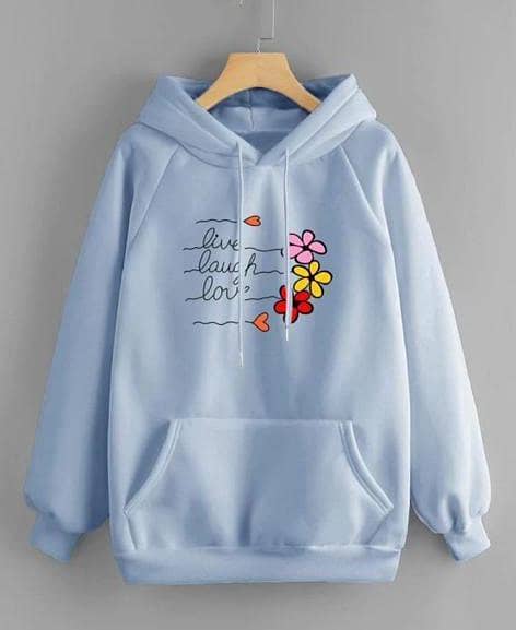 Sky Blue Kangaroo Hoodie with Print for Women and Girls