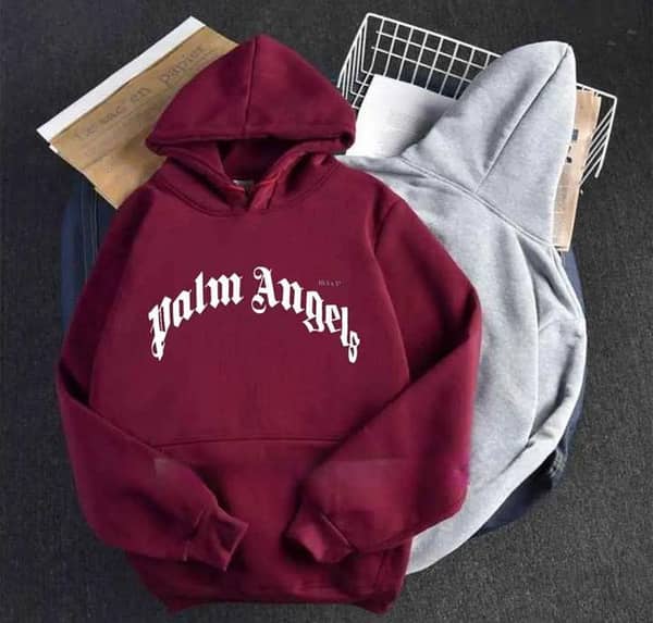 Women's Burgundy Printed Fleece Hoodie with Long Sleeves: Comfortable Pullover Design