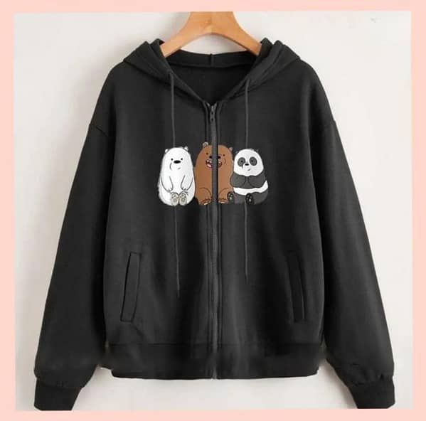 Women and Girls' Hooded Zipper Jacket in Printed Fleece