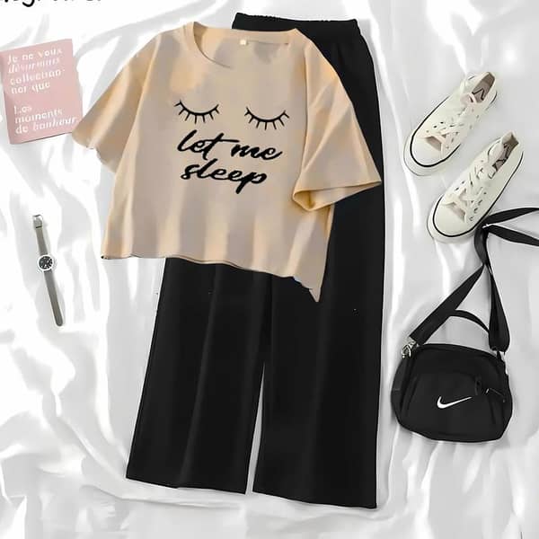 Summer Printed Crop Top and Black Flapper Skirt Set