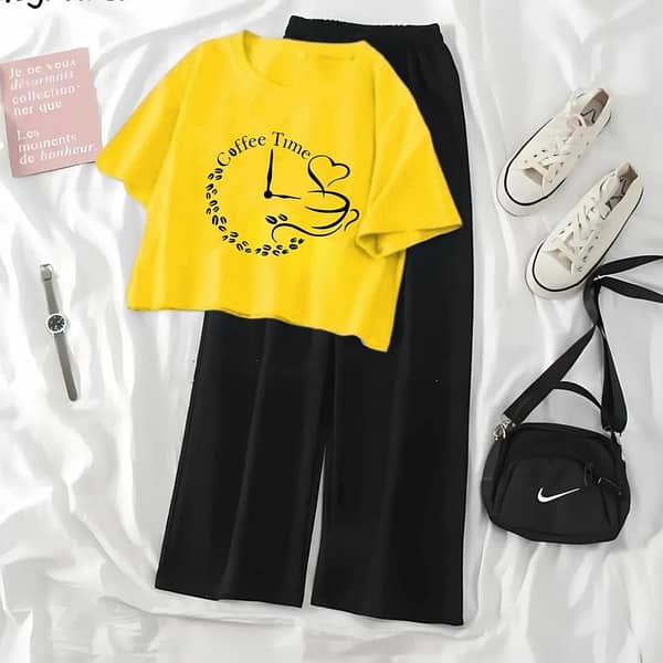 Printed Crop Top and Black Plazo Pants Set for Summer Comfort