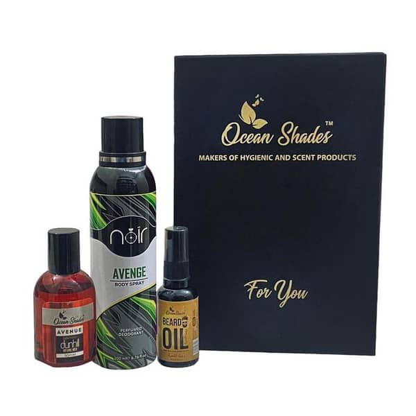 Ocean Shades No. 3 Gift Set for Men: Beard Oil, Avenge Body Spray, and Dunhill Perfume in a Gift Box