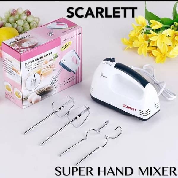 FRAKIN Scarlet Hand Mixer Electric Egg Beater with Stainless Steel Attachments and 2 Hook Set