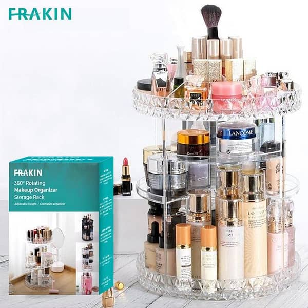 Frankin 360° Rotating Makeup Storage Organizer with Adjustable Height for Cosmetics and Skincare Display