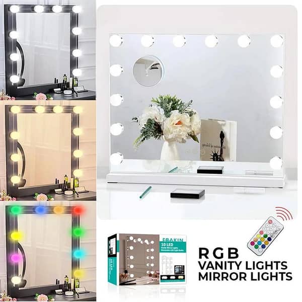 FRAKIN RGB LED Vanity Mirror Light Kit with 10 Bulbs for Makeup and Dressing Tables - Hollywood Style