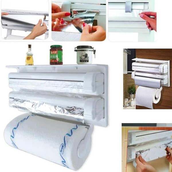 FRAKIN 3-in-1 Triple Dispenser for Tissue Paper, Foil, and Cling Film - Kitchen Storage Tool