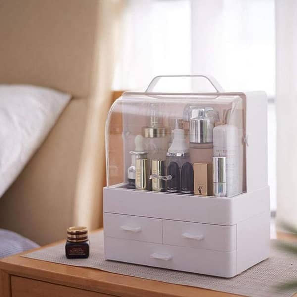 FRAKIN Acrylic Makeup Organizer with Drawer - Jewelry and Cosmetic Storage Display Case
