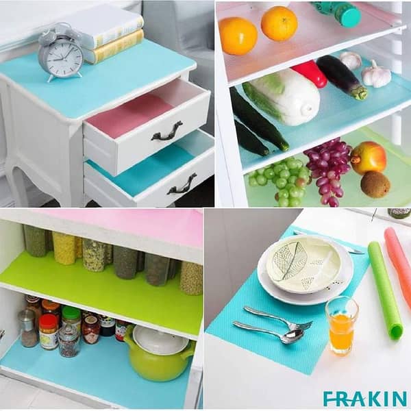 FRAKIN Refrigerator Mat Roll - 4 Pieces, Liner and Organizer for Shelves, Drawers, and Tables, Anti-Fouling Pads for Kitchen and Cabinet Protection