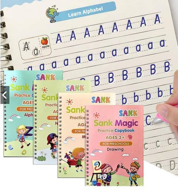 FRAKIN Magic Copybook Set for Kids - 4 Books, 10 Refills, 1 Pen and 1 Grip for Number Tracing and Writing Practice in Preschool