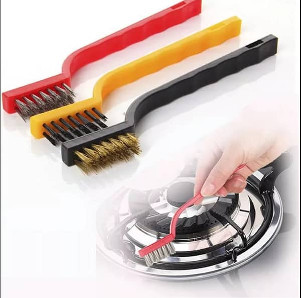 FRAKIN 3-Piece Wire Brush Set for Gas Stove Cleaning - Includes Brass, Nylon, and Stainless Steel Brushes