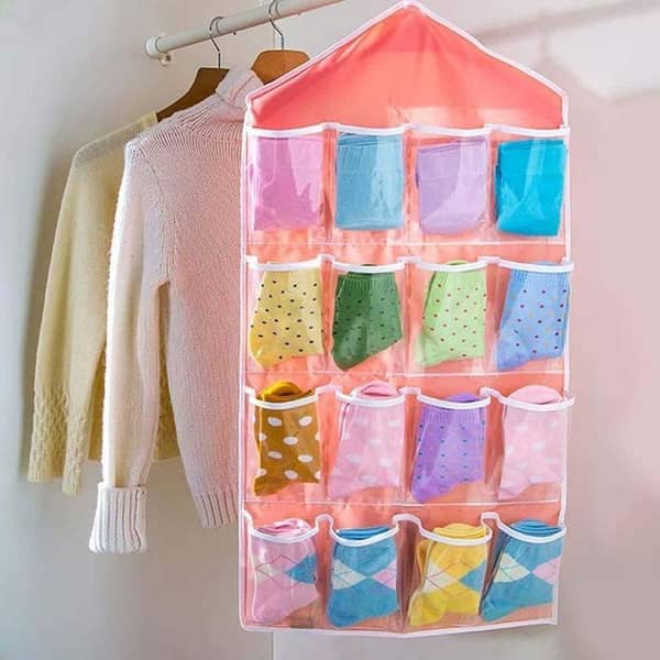 FRAKIN 16-Pocket Clear Hanging Organizer for Shoes and Accessories - Durable Polyester and PVC Storage Solution