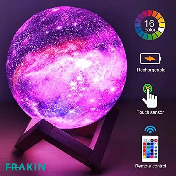 FRAKIN 3D Printed Earth Lamp - Color Changing Star and Moon Design, 13CM Night Light for Home Decor and Creative Gifts