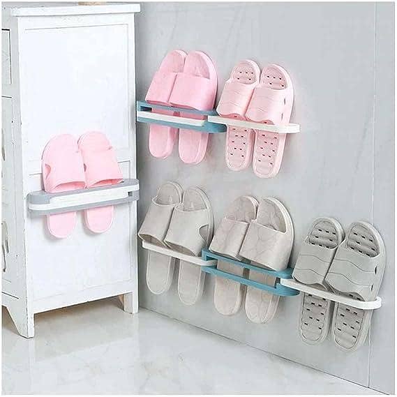 FRAKIN 3-in-1 Wall-Mounted Foldable Shoe Holder with Self-Adhesive Design for Slippers and Towel Storage, Compact Mini Shoe Rack Organizer