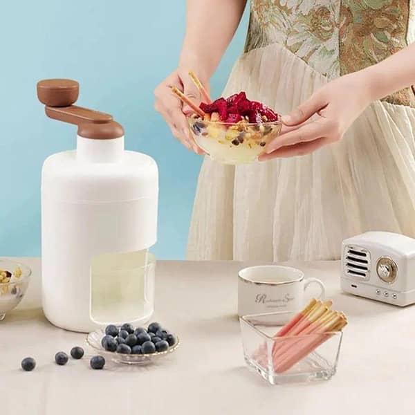 FRAKIN Manual Ice Crusher and Snow Cone Machine with Free Ice Cube Trays - Portable Shaved Ice Blender for Drinks and Ice Cream