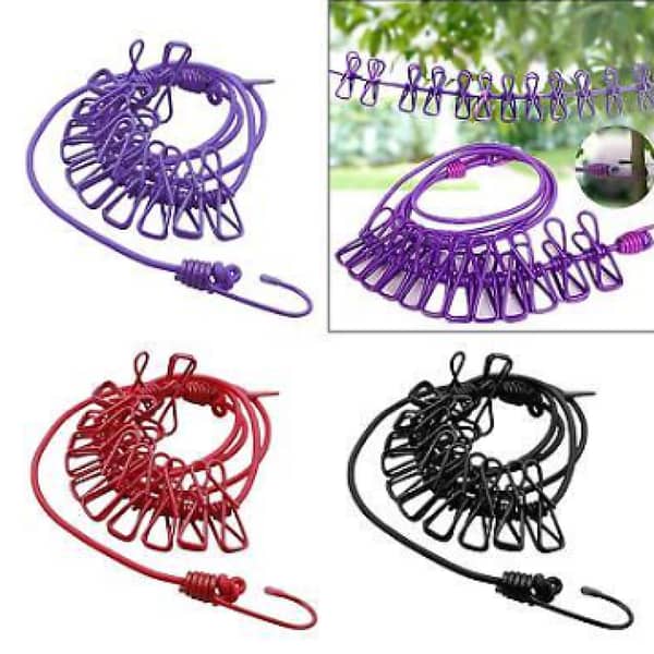 FRAKIN Adjustable Cloth Drying Rope with 12 Clothespins, Rubber Laundry Line for Indoor and Outdoor Use, Ideal for Camping and Backyard