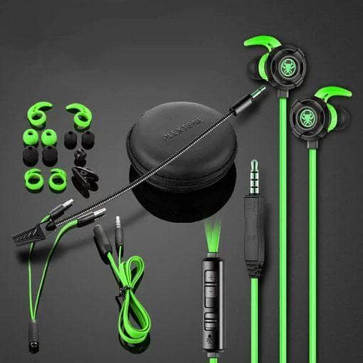Plextone G30 Wired Ear Hook Gaming Earphones with Microphone, 3.5mm Jack, Noise Cancelling, Stereo Bass, Green