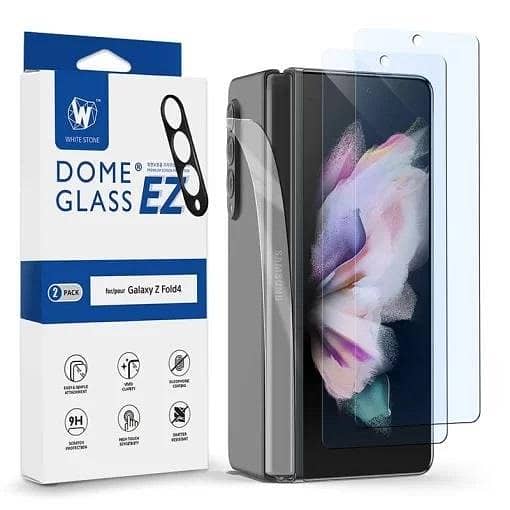 Whitestone Dome [EZ] Screen Protector for Samsung Galaxy Z Fold 4 (2022) - Full Coverage Tempered Glass with Hinge and Lens Protection - 2 Pack