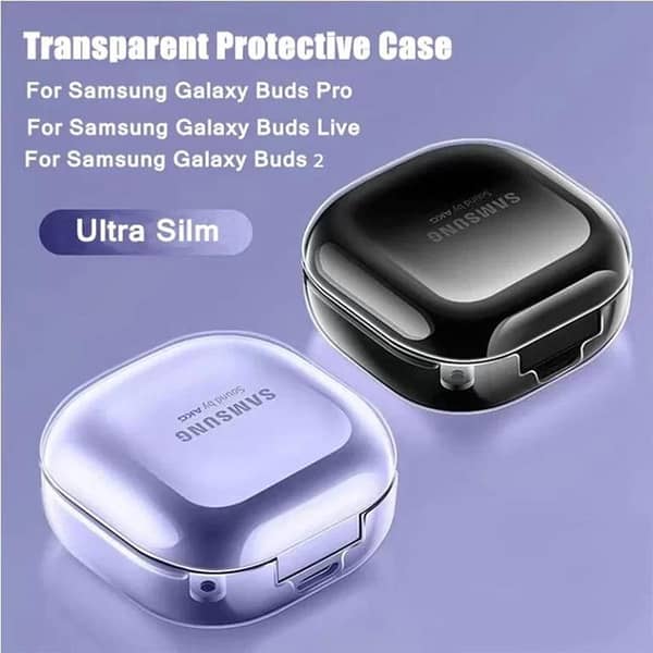 Transparent Silicone Case with Carabiner for Samsung Galaxy Buds 2, Buds Live, and Buds Pro