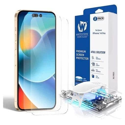 Whitestone Dome Tempered Glass Screen Protector for iPhone 14 Pro with UV Kit - 2 Pack
