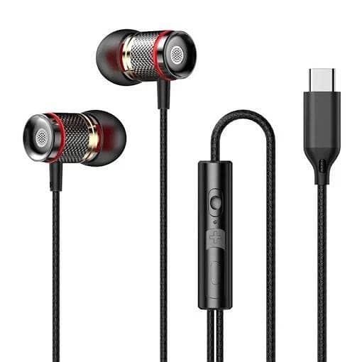 Type C In-Ear Wired Headphones with Microphone for Stereo Bass Sound and Universal Compatibility