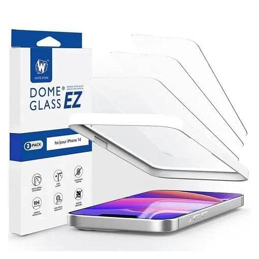 Whitestone Dome EZ Glass Screen Protector Set for iPhone 14 – Includes 3 Protectors and Installation Jig