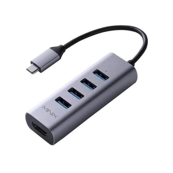 MINIX NEO C-UH USB-C to 4-Port USB 3.0 and 4K HDMI Adapter, Grey