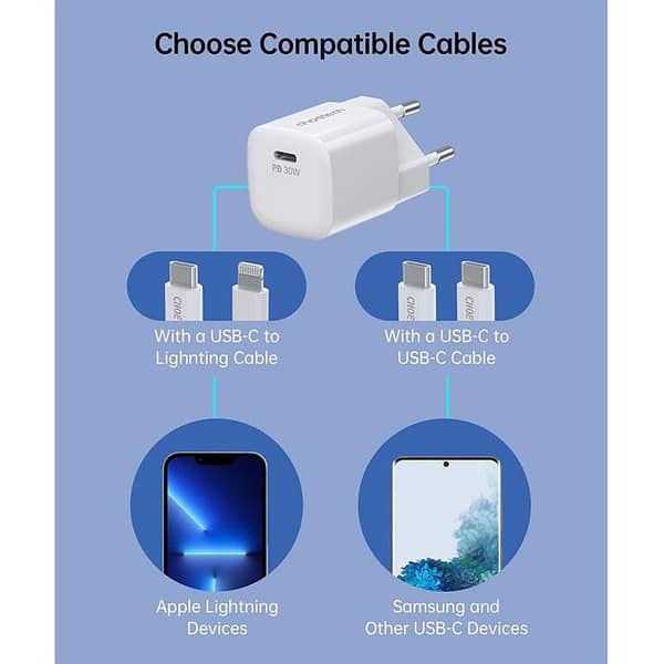 Choetech PD5007 USB-C 30W GaN Wall Charger - White
