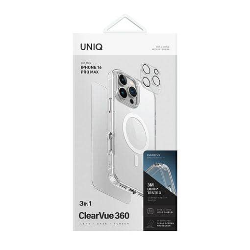 Uniq Clearvue 3-in-1 Bundle Pack for iPhone 16 Pro Max – Includes MagSafe Compatible Case, Screen Protector, and Camera Lens Shield
