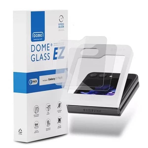Whitestone Dome [EZ] Screen Protector for Samsung Galaxy Z Flip 5 - Full Coverage Glass Shield with Easy Installation Kit, 2-Pack