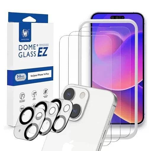 Whitestone Dome EZ Glass Screen Protector with Cam for iPhone 14 Plus - 3 Pack with Installation Jig