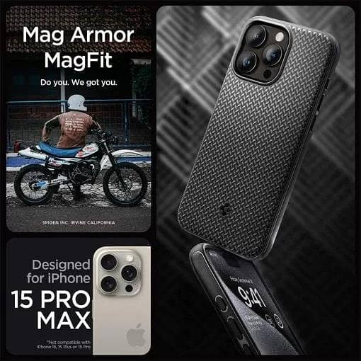 Spigen Mag Armor MagFit Phone Case for iPhone 15 Pro Max - Compatible with MagSafe, Matte Black