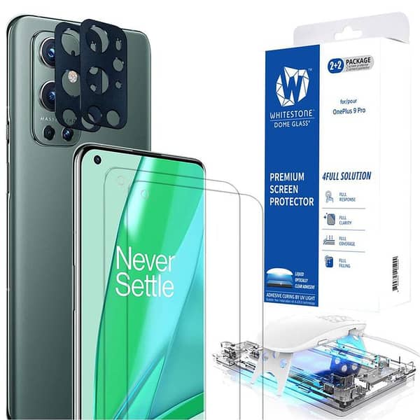 Whitestone Dome Screen Protector for OnePlus 9 Pro with Aluminum Lens Protector - 2 Pack