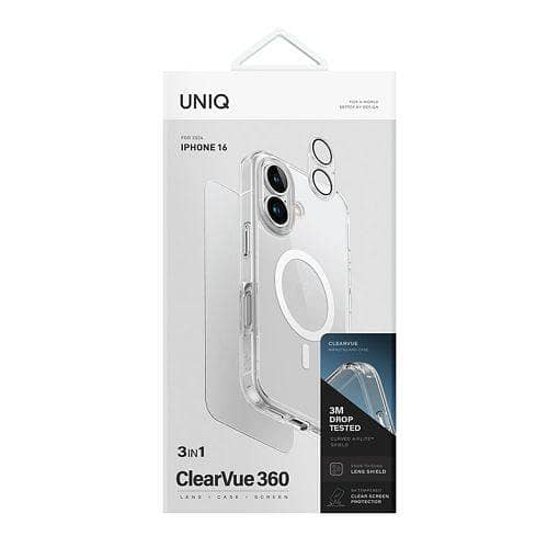 Uniq Clearvue 3-in-1 Bundle for iPhone 16 - Includes Screen Protector, Camera Lens Shield, and Phone Case with MagSafe/MagClik Compatibility