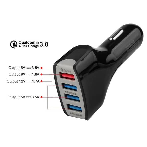 7A 4-Port USB Car Charger with Quick Charge 3.0 Technology