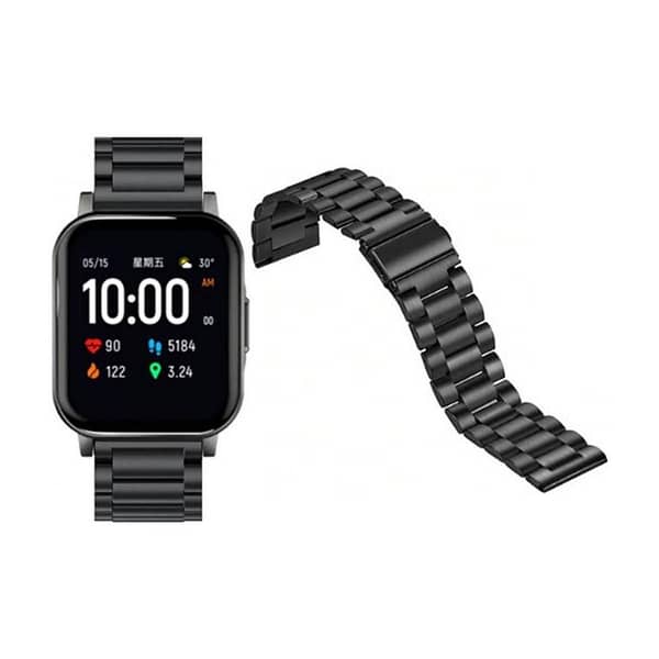Three Beads Stainless Steel Replacement Bracelet Strap for 20mm Smartwatches - Black