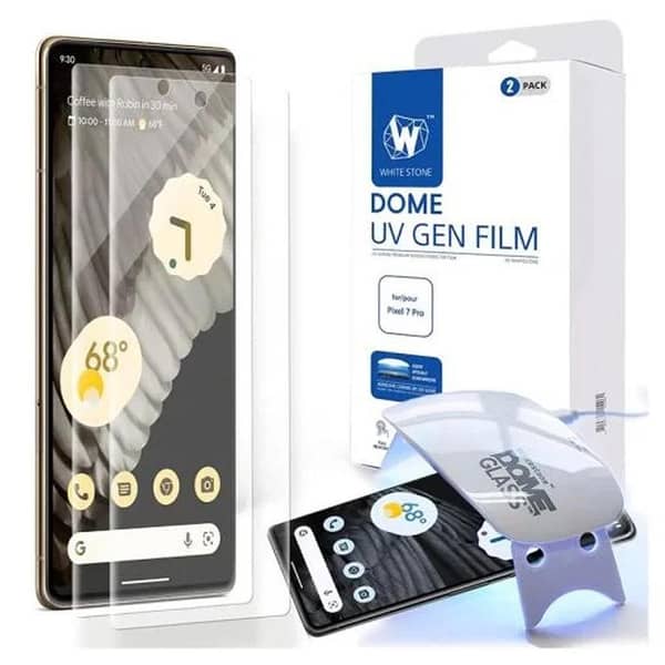 Whitestone Dome UV Gen Film Screen Protector for Google Pixel 7 Pro – Hard Coated, 2 Pack with UV Light Installation