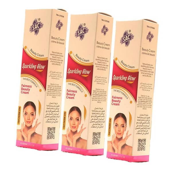 Sparkling Glow Fairness Cream - 25gm - Set of 3 - Skin Toner and Day/Night Cream with Natural Ingredients - SAC
