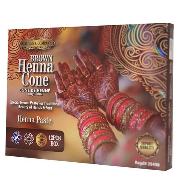 SAC Brown Henna Cone - 12 Pack, 40g Each for Mehndi and Styling