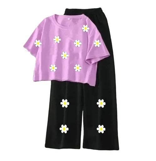 Women's Printed Crop T-Shirt and Palazzo Suit Set